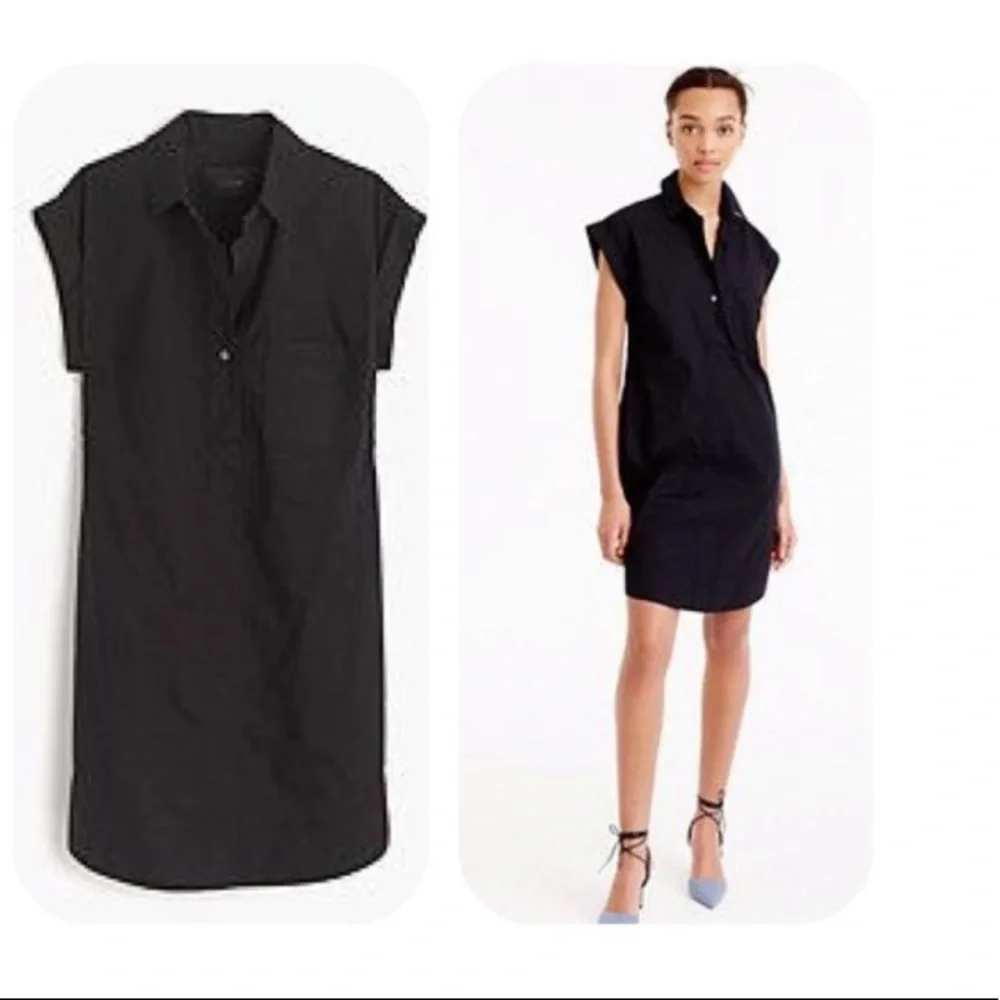 J. Crew Black Cap-Sleeve Shirt Dress